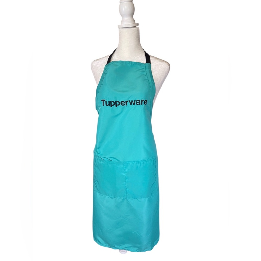 Tupperware Black Embroidered Logo Apron Teal / Aqua Blue EUC